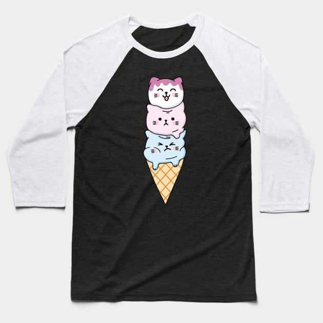 Kawaii Cat Ice Cream Baseball T-Shirt by Work Memes